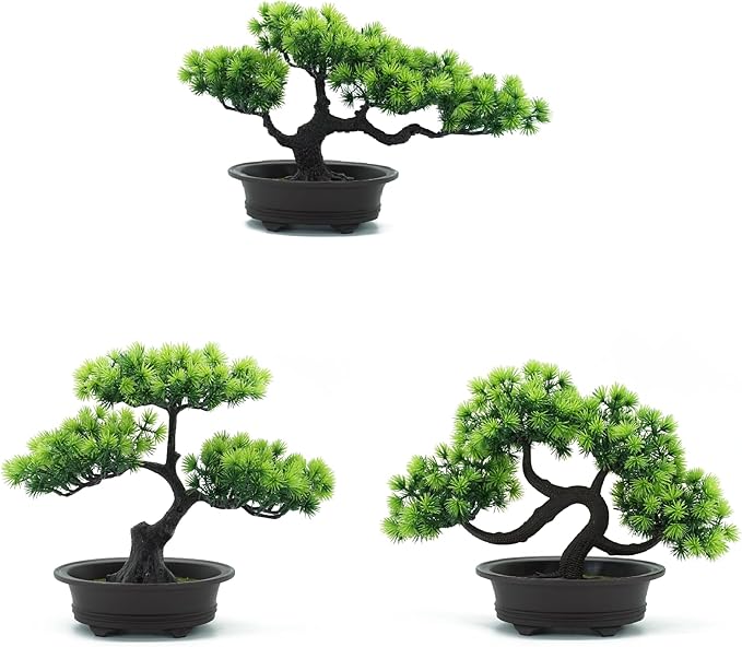 Artificial Bonsai Pine Tree Fake Desk Plants Commercial Reception Charm Adornment Home Decor Office Bookshelf Decor (Green)