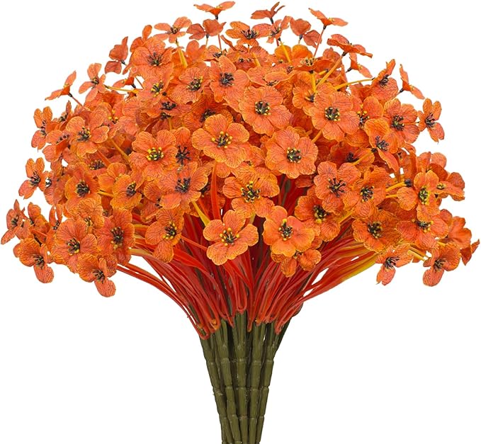 21 Bundles Outdoor Artificial Flowers UV Resistant Fake Silk Flowers No Fade Faux Plastic Plants Garden Porch Window Box Decoration (Deep Autumn Orange)