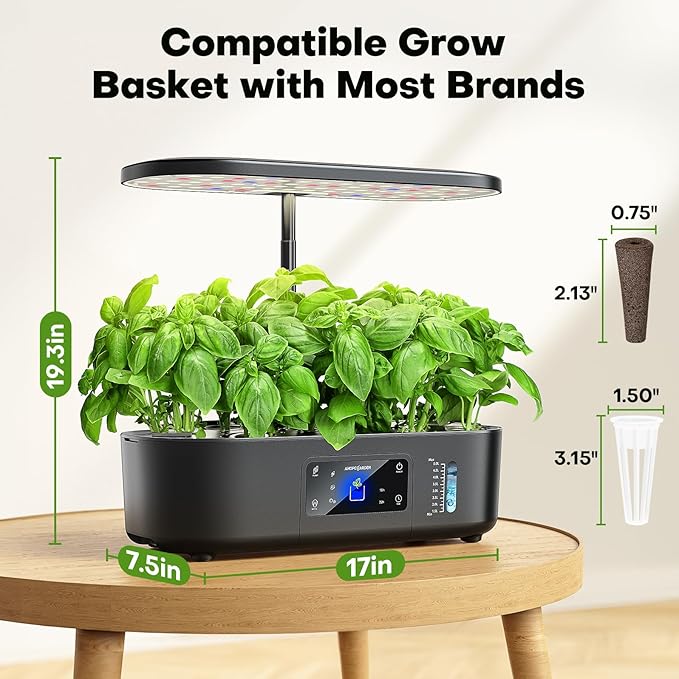 Ahopegarden Hydroponics Growing System Kit Indoor Herb Garden with Grow Light 12 Pods, with LCD Touch Panel Hydroponic Planter, Planting Height Up to 17", Grower Harvest Fresh Veggie Lettuce, Black