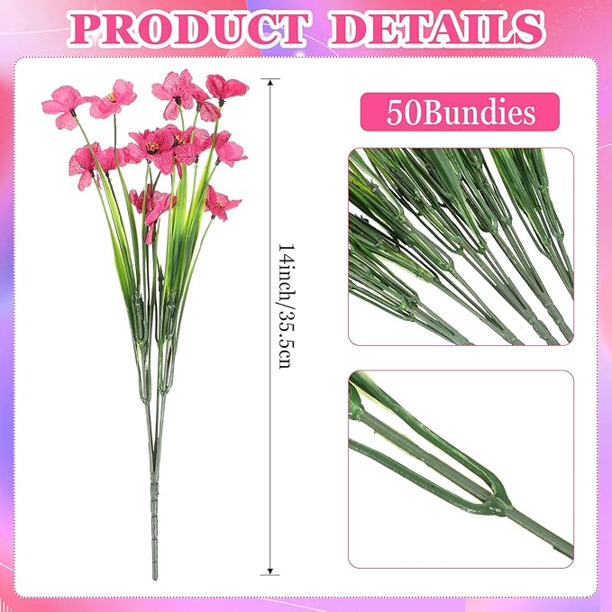 Lyrow 100 Bundles Violet Artificial Flowers, UV Resistant Faux Flowers Outdoor, Faux Silk Flowers, Fake Violet Flowers Bulk for Front Porch Hanging Garden Courtyard Farmhouse Home(Rosy)