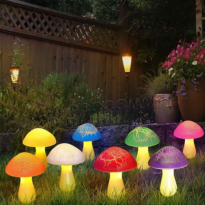 Homeleo 8-Pack Cracked Mushrooms for Garden Decor, Solar Mushroom Lights Outdoor, Super Cute Whimsical Garden Art for Yard Decor Gnome Flowerbed Housewarming Decor(Multicolored)