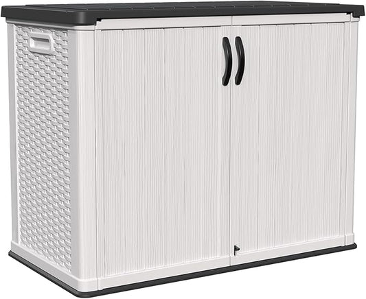 Patiowell 26 Cu.ft Plastic Outdoor Storage Cabinet, Lockable Waterproof Horizotal Storage Shed, Tool Box for Patio, Garden Tools, Garbage Cans, Pool Supplies, Easy Assembly, White(Not Include Shelves)