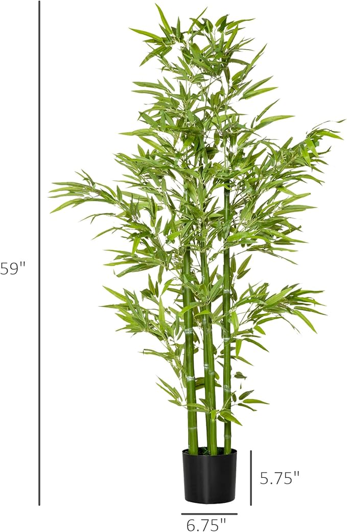 HOMCOM 5FT Artificial Bamboo Tree, Decorative Fake Plant in Nursery Pot for Indoor or Outdoor Decor, Green