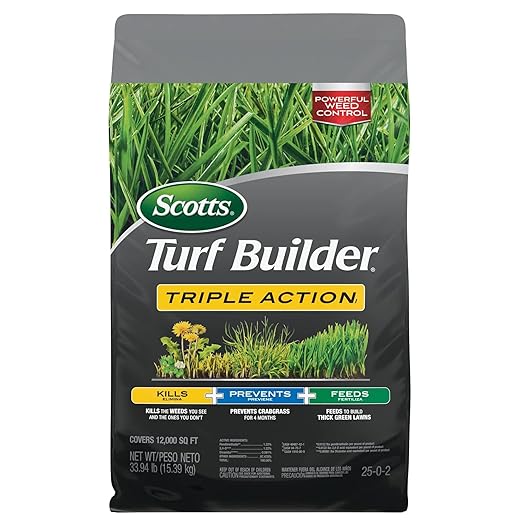 Scotts Turf Builder Triple Action1 - Combination Weed Control, Weed Preventer, and Fertilizer, 33.94 lbs., 12,000 sq. ft.