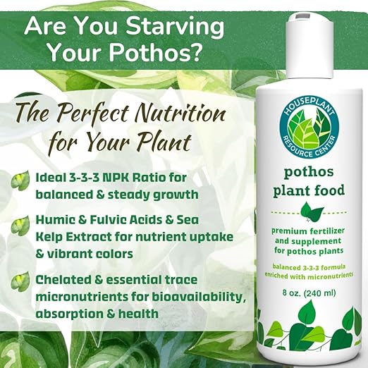 Pothos Fertilizer – Liquid Plant Food for Strong Roots, Healthy Growth & Lush Foliage – 3-3-3 NPK Formula with Sea Kelp, Humic & Fulvic Acid – Essential Nutrients for Neon Pothos or Devil’s Ivy – 8 oz