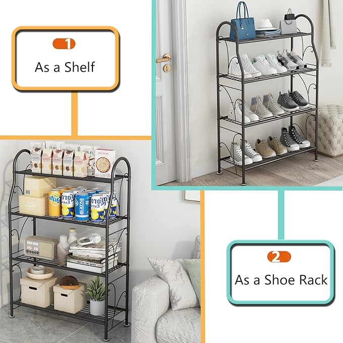 SORCEDAS Plant Stand Indoor Outdoor Plant Shelf 4 Tier Metal Corner Flower Stand Multiple Holder for Patio Garden Balcony Living Room, Dark Grey