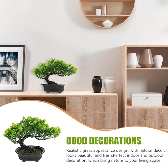 Hemoton Artificial Bonsai Tree Artificial Pine Tree Christmas Party Decoration Bonsai Home Décor Fake Plants for Wall Farmhouse Room Décor 12.59x9.44 Green Fake Bonsai Fake Tree
