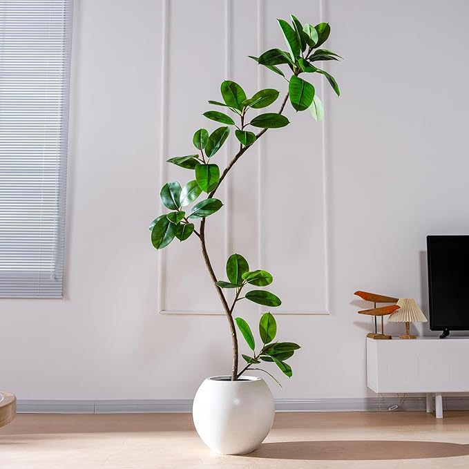 6.6ft Artificial Rubber Tree Faux Plants Indoor Faux Floor Artificial Trees Indoor,Fake Plant Fake Tropical Plants,Large Floor,Real Touch Rubber Tree for Home Decor