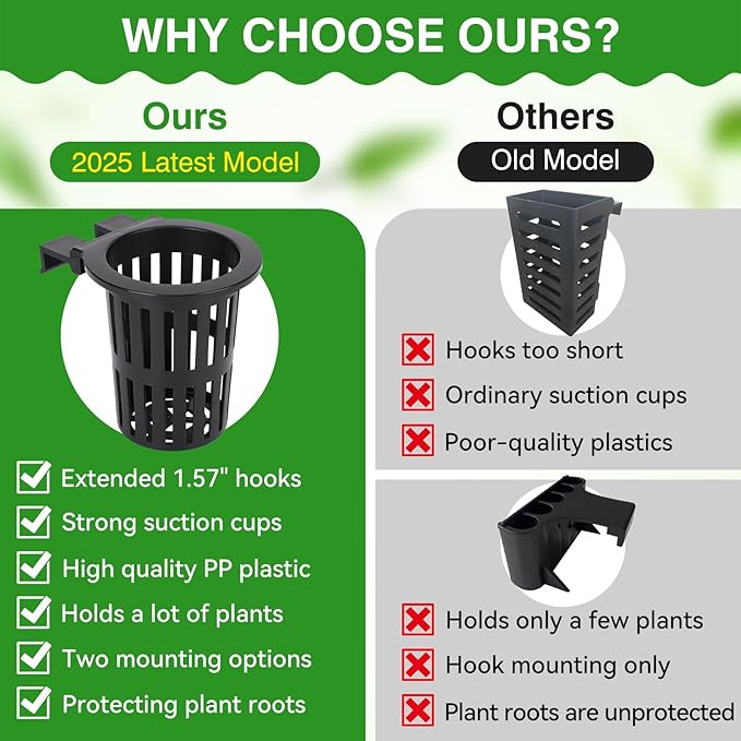 2025 New Upgraded Large Aquarium Plant Holder with 1.57-inch Extension Hooks and Suction Cups for Fish Tank Aquaponic Plant Cultivation and Aquascape Accessories Decorations (2 PCS)