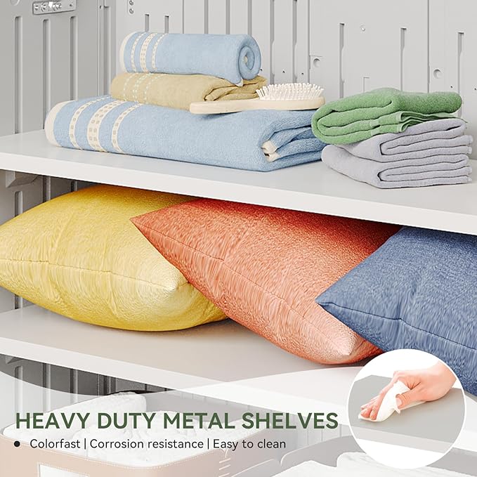 Aoxun 35 Cu.Ft Outdoor Storage Shed with 2 Shelves and Floor, Waterproof Horizontal Resin Cabinet for Trash Cans, Lawn Mowers, Generators, and Garden Tools, White