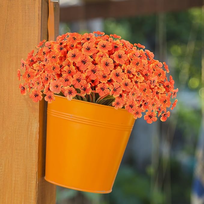 22Bunches of Outdoor Artificial Flowers, UV Resistant Fake Flowers Artificial Silk Flowers with Plastic Plants for Indoor Outdoor Front Porch Hanging Planter Decoration (22, Light autumn orange)