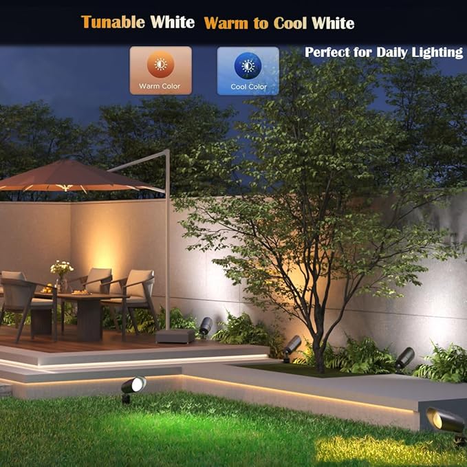 Landscape Spotlights Outdoor 12V Low Voltage with 5W Smart MR16 LED Bulbs,RGB Color Changing Tunable White IP65 Waterproof Directional Uplights for House Trees Yard Patio