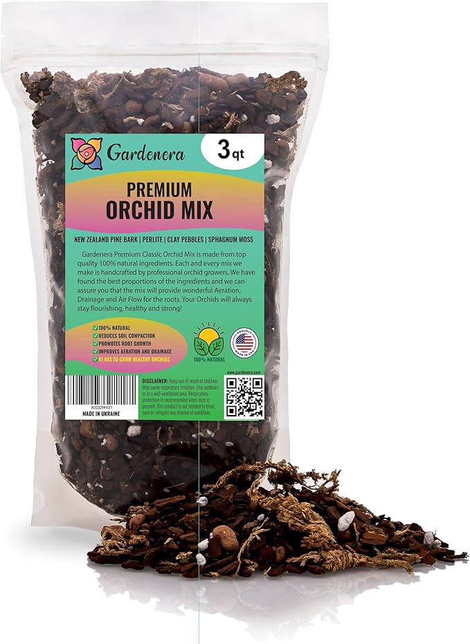 Premium Orchid Soil Mix by Gardenera - Hand Mixed New Zealand Pinus Radiata 100% Natural Potting Soil Bark Mix - for Phalaenopsis Orchid - 3 Quart - Made in USA