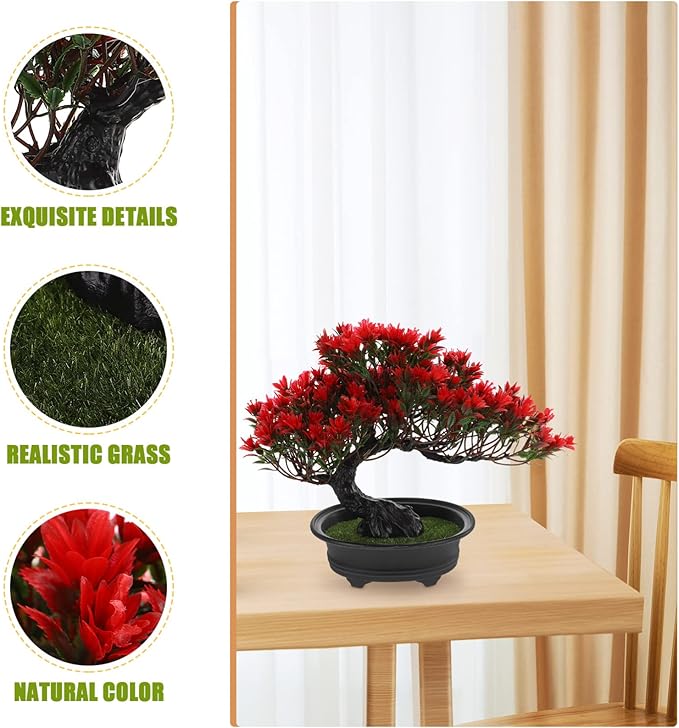 Hemoton Fake Bonsai Tree Artificial Pine Tree Christmas Party Decoration Bonsai Home Décor Fake Plants for Wall Farmhouse Room Décor 12.59x9.44 Red Artificial Bonsai Tree Realistic