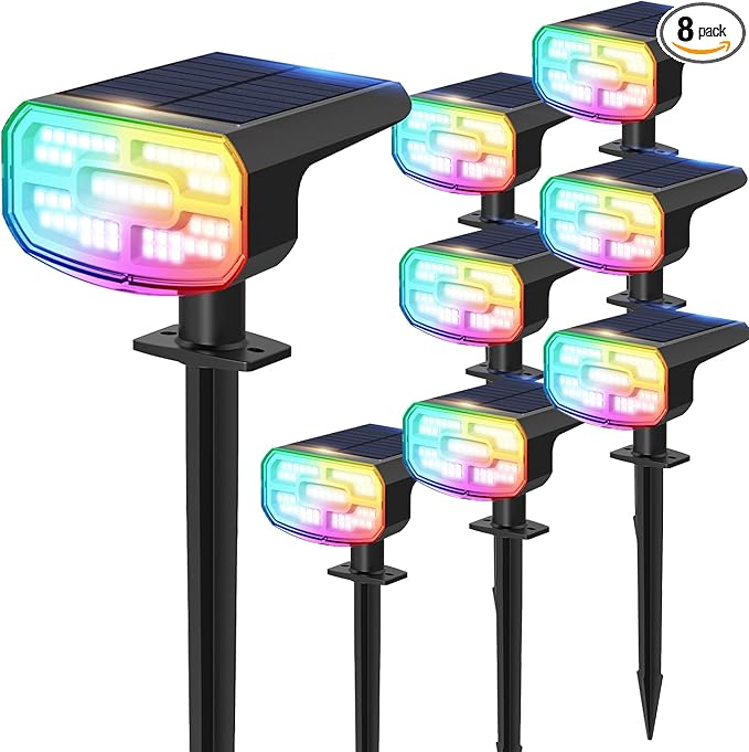 Color Changing Solar Spot Lights Outdoor Waterproof IP65,9 Lighting Modes Multicolor RGB Halloween Spotlight for Porches Yard Gardens Landscape Deconrations-8 Pack