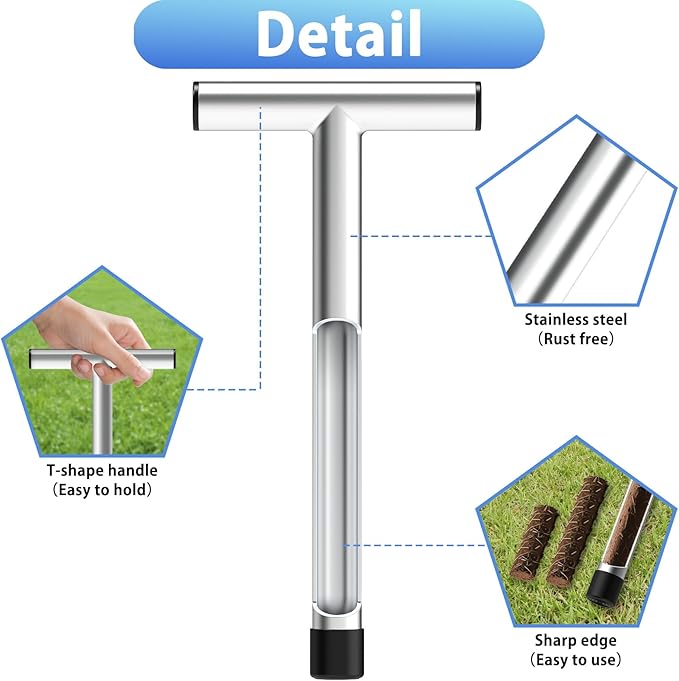 ForoGore 12 Inch Stainless Steel Soil Sampler Probe, T-Style Handle Soil Test Probe, Soil Probe for Soil Sampling, Soil Test Kit for Plant Care, Farm, Lawn Garden
