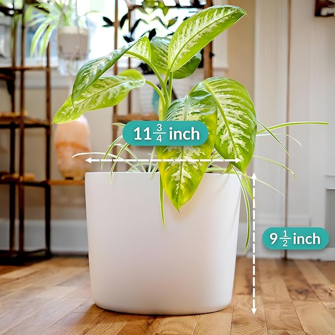 Willowy Large Matte White Ceramic Planter - 12 Inch Pots for Plants Indoor, Modern Planters for Indoor Plants, Big 12 inch Plant Pot, White Plant Pot with Drainage Hole Plug