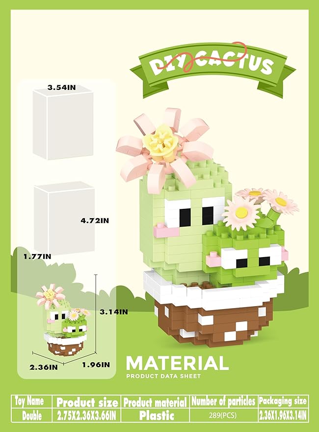 Double Mini Cute Cactus Succulent Plants Bonsai Building Toy Potted Plant Blocks Particle Flower Botanical