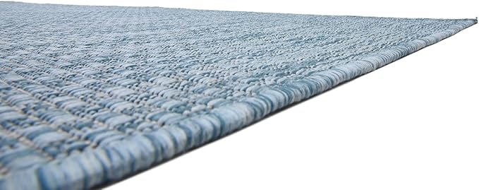 Unique Loom Collection Casual Transitional Solid Heathered Indoor/Outdoor Flatweave Area Rug (7' 1" x 10' Rectangle, Aquamarine/Ivory)