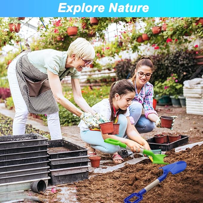 16" Beach Sand Shovels Toys for Kids, Gardening Tool Kits, Sturdy Long Wooden Spade for Sand Snow Digging, ABS Plastic Scoops Equipment Gift for Summer Winter Camping Backyard Planting (3PCS)