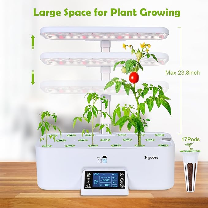 Indoor Gardening 17 Pods Hydroponics Growing System Kit Smart Lighting Setting, Herb Garden Planter with Full Spectrum Grow Light Provides Year Round Harvest - White