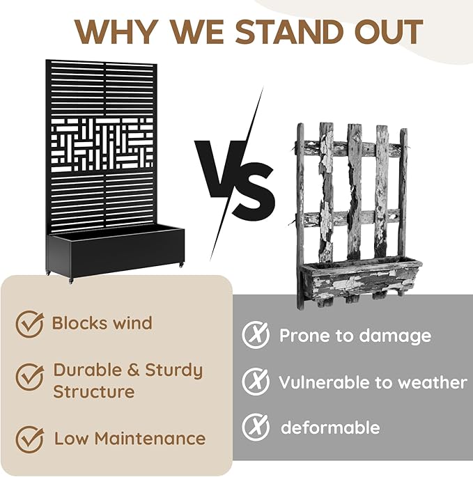 Metal Raised Garden Bed with Trellis & Wheels,70" x 47"x 15.7" Planter Box with Trellis,Privacy Planters for Patio,Garden Bed for Climbing Plants,Suitable for Climbing Plants and Vegetables,Black