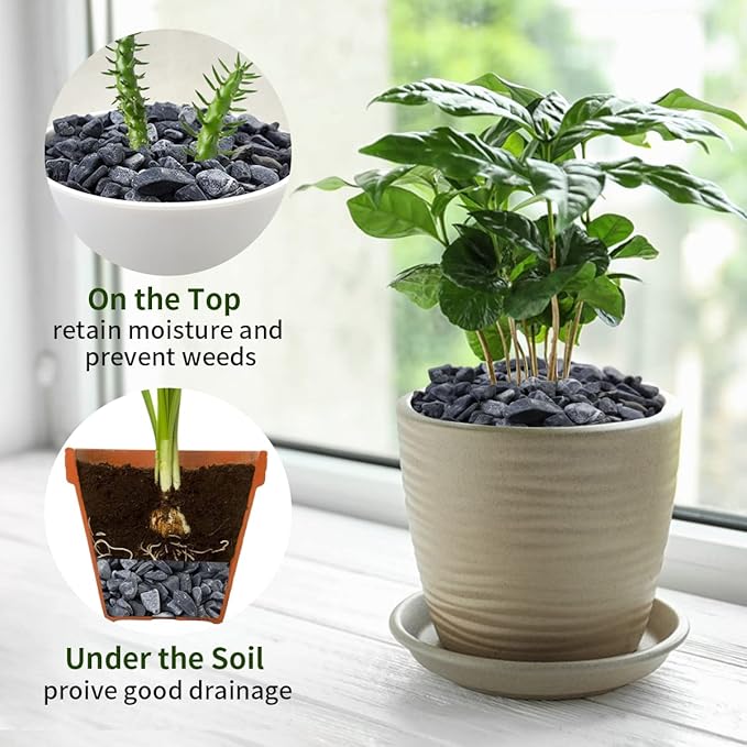 2lbs Black Gravel, 3/8 Inch Black Stones. Decorative Black Rocks for Succulent Plants, Vase, Cactus, Bamboo Plants and Outdoor Garden Landscaping