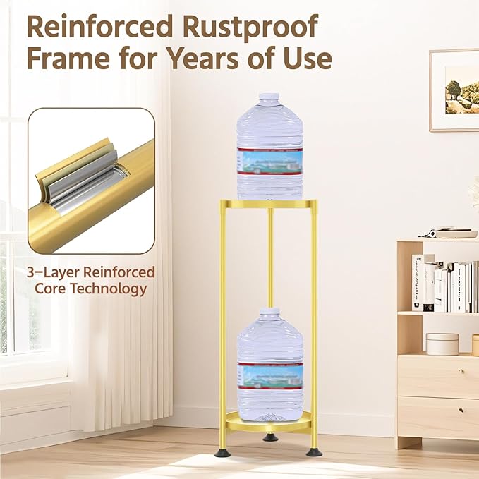 LASZOLA 2 Tier Gold Plant Stand Indoor for Large Tall Heavy Duty Flower Planter, Metal Vertical Multi Level Rack for Narrow Floor Corner, Sturdy Round Holder Organizer, Modern, Mid Century, Farmhouse