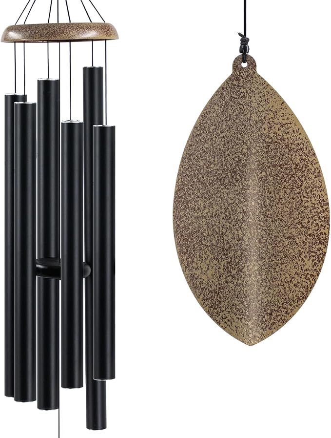 Wind Chimes Outside Deep Tone, 45 in WindChimes Large with 6 Heavy Tubes, Large Deep Tone Wind Chime Outdoor for Garden Hanging Décor,Sympathy Gifts, Black