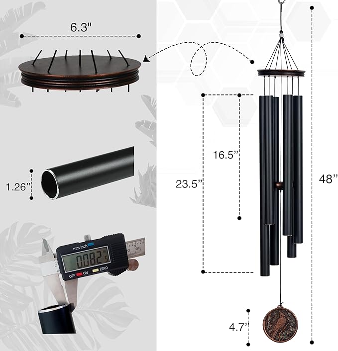 Vanquer Large Wind Chimes for Outside Deep Tone - 46'' Outdoor Clearance, Windchimes Outdoors, Memorial Wind Chimes, Sympathy Gift, Patio, Garden, Home Décor, Vintage Black (46" Cardinal)