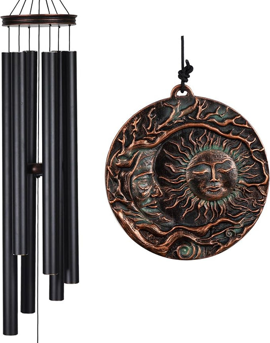 Vanquer Large Wind Chimes for Outside Deep Tone - 46'' Wind Chimes Outdoor Clearance, Memorial Windchimes, Sympathy Gift, Outdoor Décor, Patio, Home Décor, Vintage Black (46" Sun and Moon)