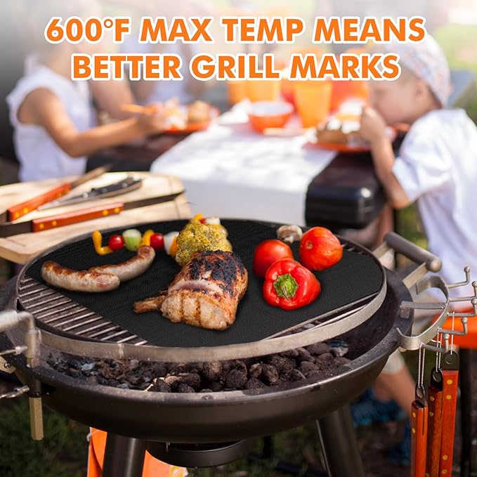 5PCS Grill Mats for Outdoor Grill – Non-Stick BBQ Mats, Reusable Heat Resistant Grill Mat for Gas, Charcoal & Electric Grill Accessories