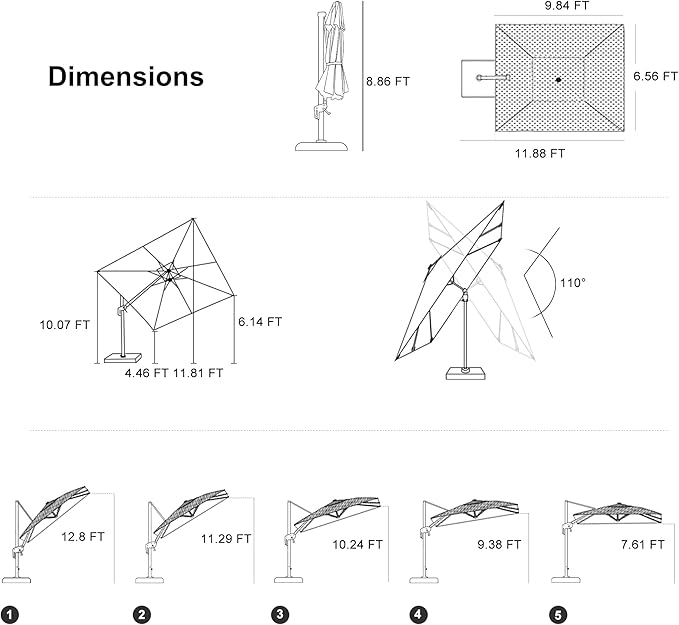 PURPLE LEAF 10' X 6.5' Swivel Outdoor Patio Aluminum Umbrella with Base Left-right Tilting Cantilever Offset Umbrella with UV Resistant Heavy Duty Fabric for Deck Pool Patio Backyard, Ocean Slate