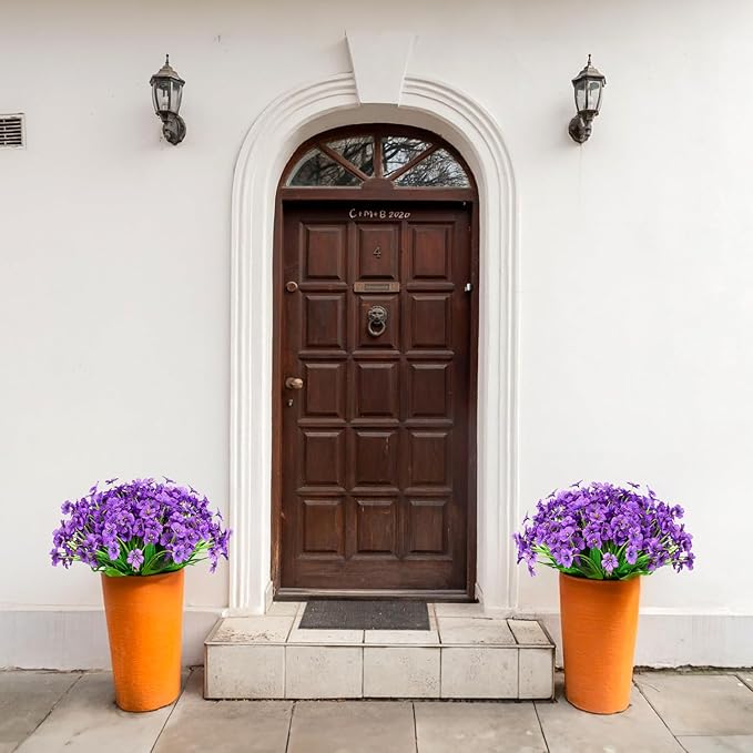 21 Bundles Outdoor Artificial Flowers UV Resistant Fake Silk Flowers No Fade Faux Plastic Plants Garden Porch Window Box Decoration(Purple)