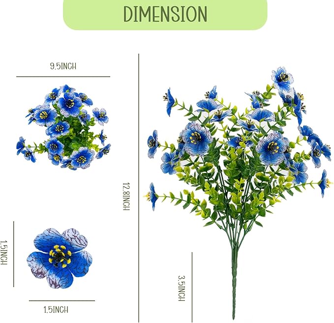 Artificial Flowers for Outdoors, 10 Bundles UV Resistant Artificial Outdoor Flowers, Not-Fading Silk Faux Flowers for Outdoor Planters for Home Garden Porch Decor, Blue