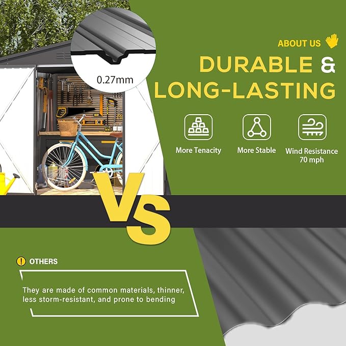 U-MAX 10' x 8' Storage Metal Shed, Dark Grey Large Outdoor Sheds & Outdoor Storage Clearance 8x10, Lockable Garden Shed, Utility and Tool Storage for Garden, Backyard, Patio and Outside Use