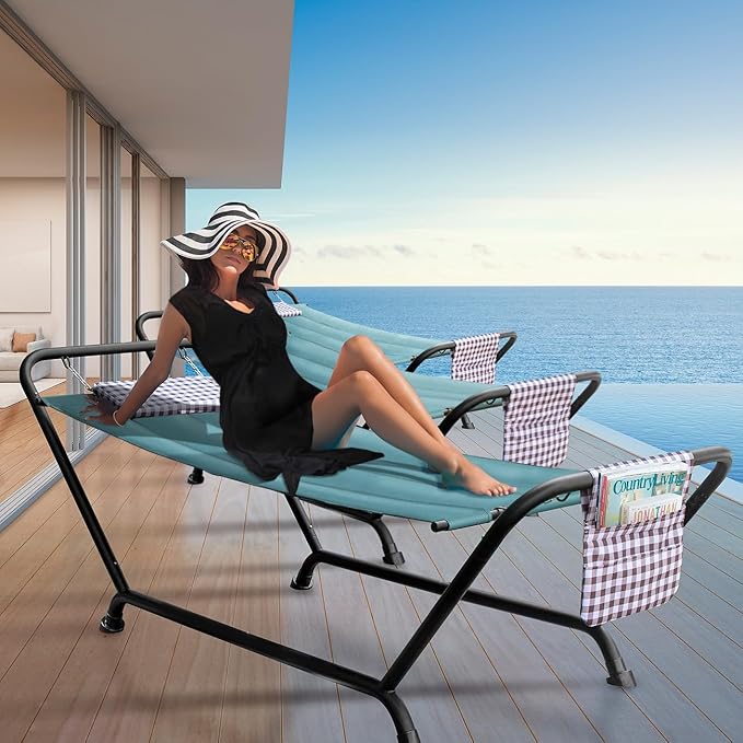 Sorbus Cozy Hammock Bed- Patio Hammock with Stand w/Pillow and Storage Pockets- Heavy Duty 500lbs Support- Durable Outdoor Hammock- For Patio, Garden, Backyard, Poolside- Weather Resistant Outdoor Bed