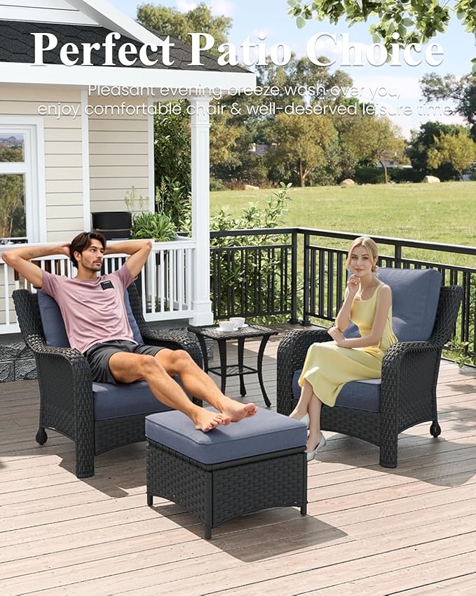 LayinSun 7 Piece Wicker Outdoor Furniture Set with 6-inch Comfy Cushions, High Back Patio Furniture Set with Rattan Armchairs and Fire Pit Table