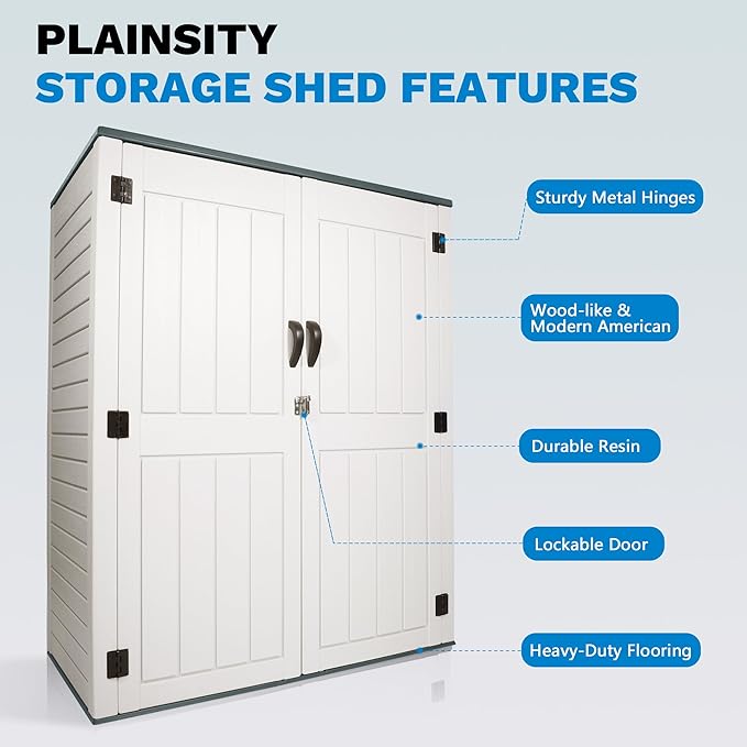 Outdoor Storage Cabinet, 52 Cu ft Resin Storage Box for Patio Garden Yard - Weatherproof Outdoor Storage Shed for Tools Pool Supplies - Lockable Vertical Storage Shed