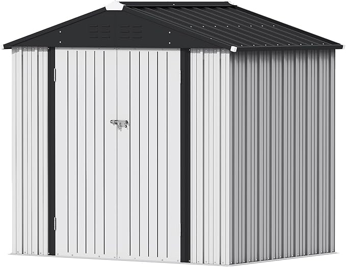 Devoko Outdoor Storage Shed 8 x 6 FT Lockable Metal Garden Shed Steel Anti-Corrosion Storage House with Single Lockable Door for Backyard Outdoor Patio (White)