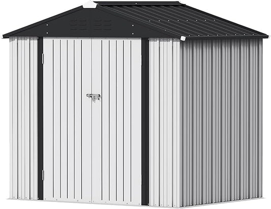 Devoko Outdoor Storage Shed 8 x 6 FT Lockable Metal Garden Shed Steel Anti-Corrosion Storage House with Single Lockable Door for Backyard Outdoor Patio (White)