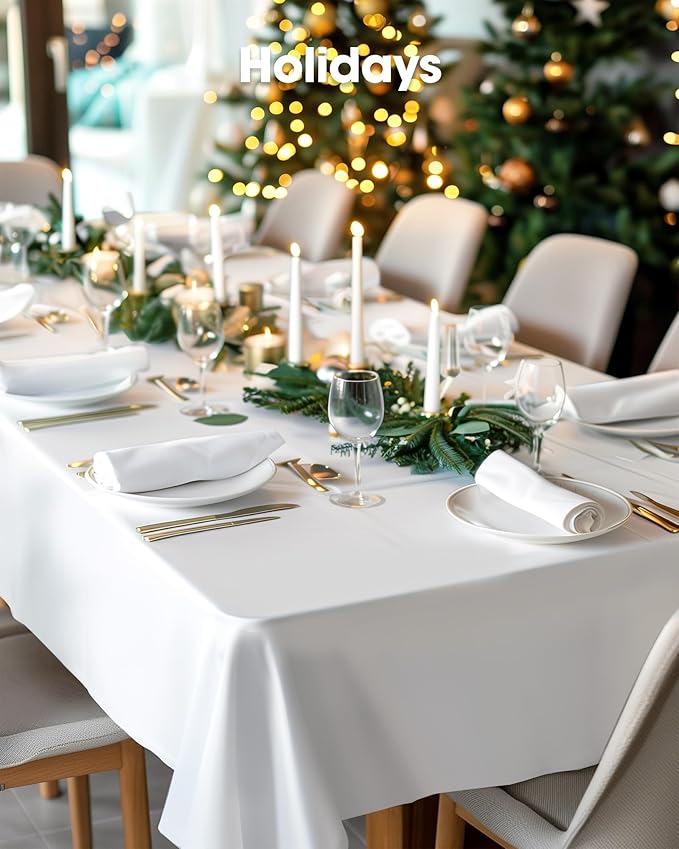 Pureegg Plastic Table Cloth Disposable 8 Pack, 54 x 108 Inch Table Cloths, Party, Picnic, Wedding, Decorative Tablecloths, Rectangle, White Plastic Cover, Leakproof & Sturdy, White