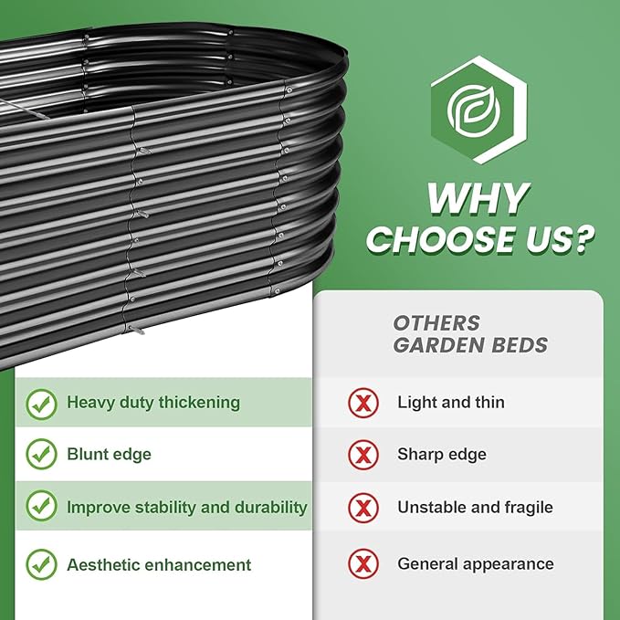 Land Guard Galvanized Planter Raised Beds, 6×3×2ft Galvanized Water Trough, Keyhole Raised Garden Bed Metal (Dark Gray)