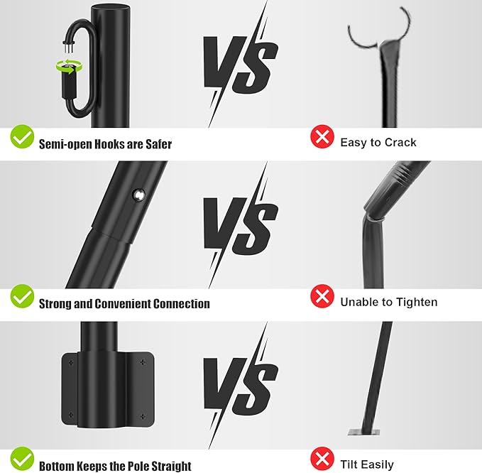 Suchtale 2 Pack 2.8 FT String Light Poles, Suspension Outdoor Fence Post Lights with Clip and Bracket, Outside String Lights Hanging, Wall Mounting Stand for Patio Garden Backyard Wedding Party, Black