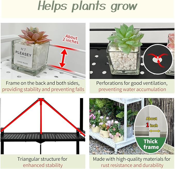 lumizone Foldable 4-Tier Plant Stand Indoor Outdoor Hanging Plant Shelf No Assembly Required Pot Placement Area With Wheels Sturdy Fall Prevention Storage Shelf Flower Pot Stand(4 Tier-White)