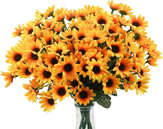 Uieke 6 Bundles Sunflowers Artificial Flowers Daisy Mums Fake Flowers Outdoor UV Resistant No Fade Fall Flowers 24 Stems Greenery Shrubs Indoor Outside Home Wedding Office DIY Garden Décor (Yellow)