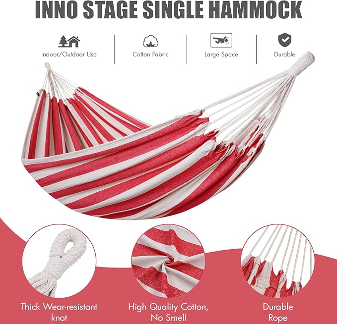 Brazilian Double Hammock 2 Person with Tree Straps, Cotton Hammock with Carrying Bag - Woven Hammock for Patio, Backyard, Porch, Outdoor and Indoor Use - Soft Cotton Fabric Hammocks