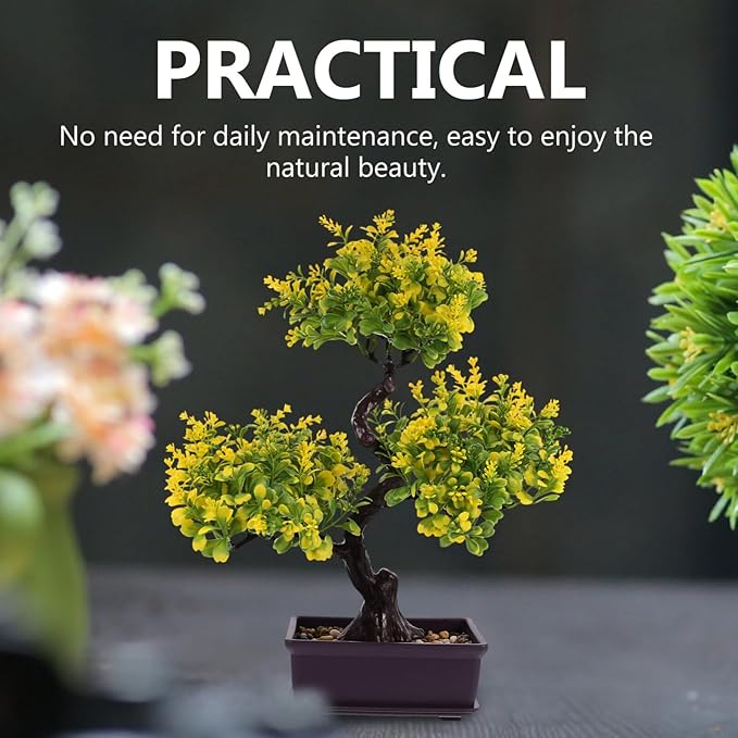 EXCEART Faux Bonsai Plastic Plant Yellow Artificial Desktop Decor