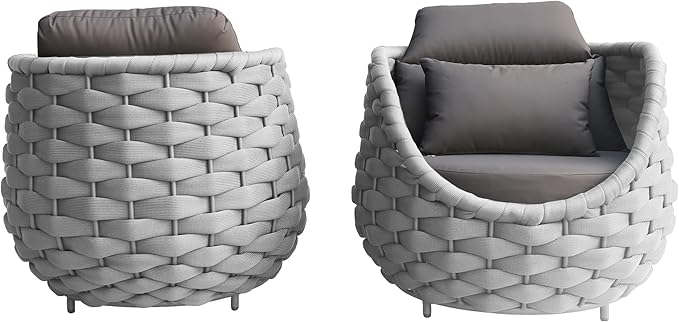 TWT Aluminum Patio Furniture Set Three Seater Sofa Outdoor Furniture Set w/Coffee Table,Patio Conversation Set with Hand Woven Polyester Rope for Bedroom Backyard Poolside, Grey