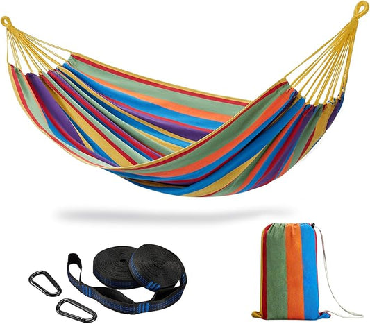 Brazilian Double Hammock with Tree Straps,Extra Large 94x63IN,2 Persons Hammock for Backyard Patio Outdoor and Indoor,450lbs Weight Capacity,Soft Woven Cotton Fabric - Tropical
